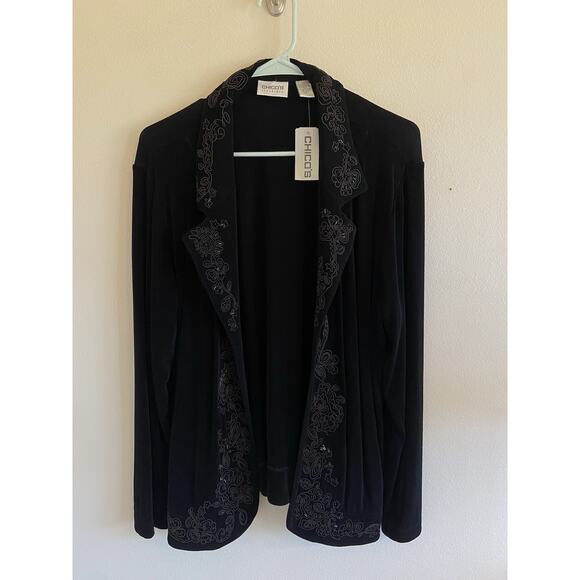 Chicos Travelers Black Dazzle Tess Jacket Embellished Womens 12 Large 2 NEW NWT - Picture 1 of 12